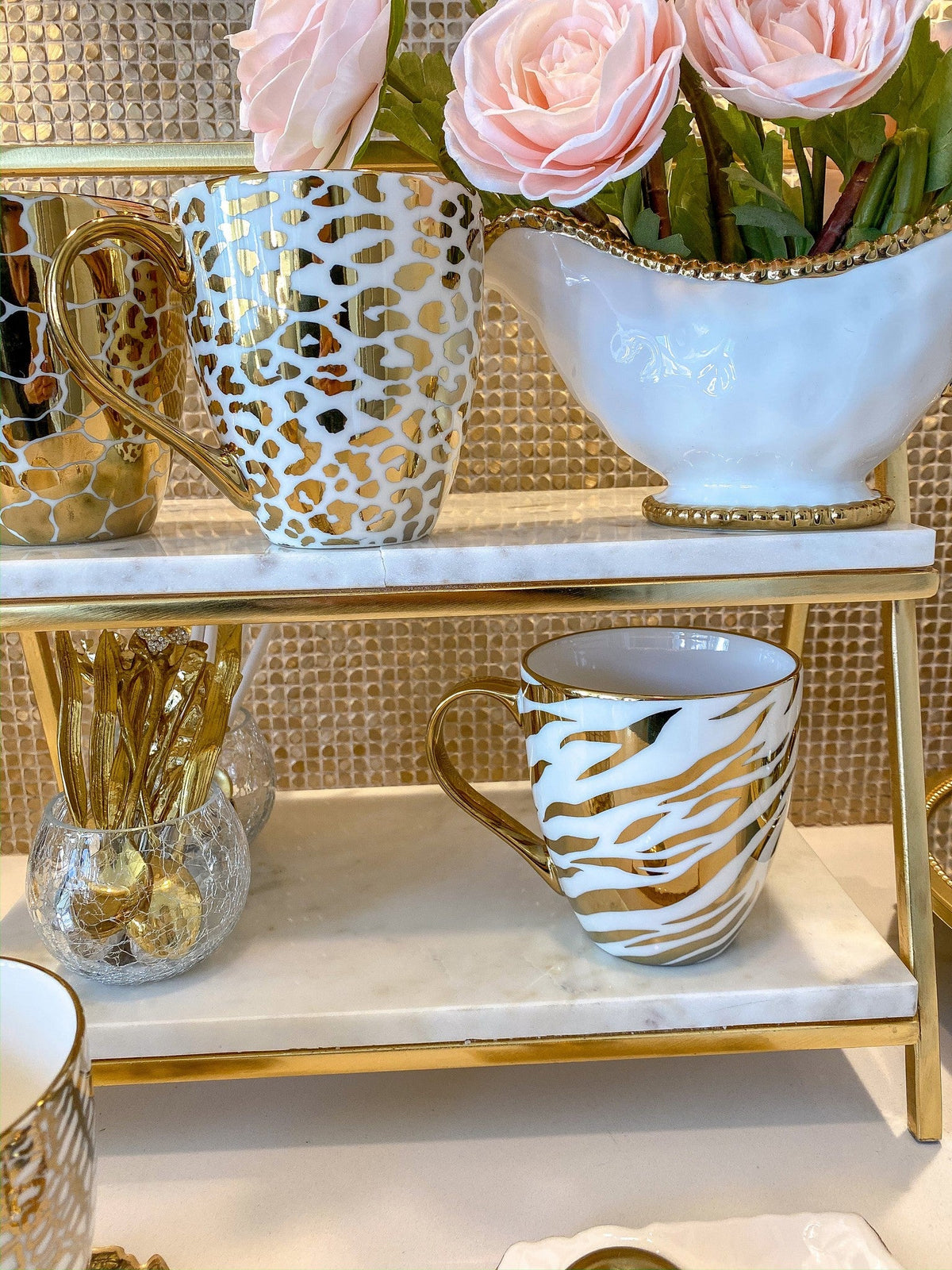 Coffee Cup Set of 4 Gold Pattern - GalleryONE